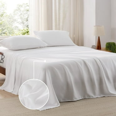 Cozy Comfort King Bed Sheets with Side Pocket,4 Pieces Polyester Microfiber Bed Sheet Set,White