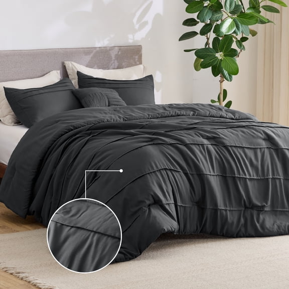 Cozy Comfort King Comforter Set, 4 Pieces Soft Pinch Pleat Dark Gray Bedding Set for All Season