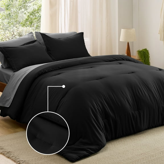 U by Bedsure King Comforter Set Black, 7 Pieces Lightweight King Bedding Sets Boho with Comforter, Sheet, Pillowcase & Sham, Contrasting Design