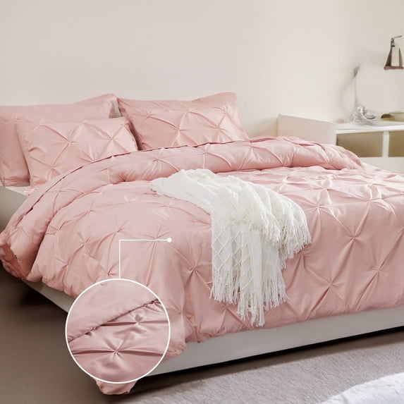 U by Bedsure King Pink Comforter Set - 7 Pieces Pintuck Bedding Sets, Bed in A Bag with Comforters, Sheets, Pillowcases & Shams