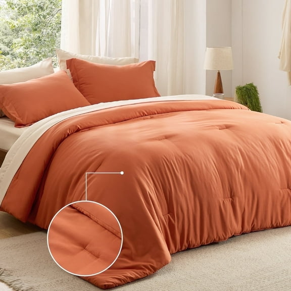 Cozy Comfort King Size Comforter Set Burnt Orange, 7 Pieces Lightweight King Bedding Sets Boho with Comforter, Sheets, Pillowcases & Shams, 80GSM