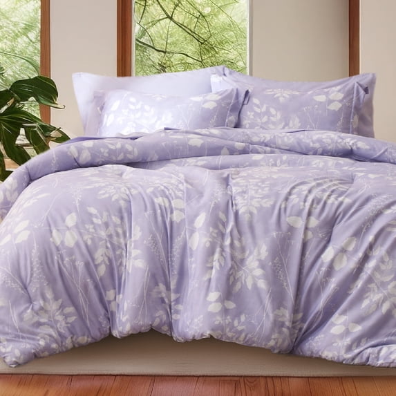 U by Bedsure Lavender Full Comforter Set - 7 Pieces Floral Bedding Sets Full Bed in a Bag with Reversible Botanical Flowers Comforter, Sheets, Pillowcases & Shams