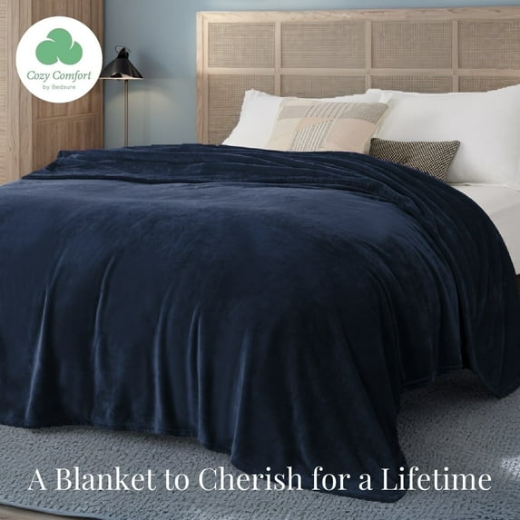 U by Bedsure Navy Blue Fleece Blankets King Size, 260GSM Soft Lightweight Plush Cozy Fuzzy, 107X89 inches