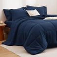 thumbnail image 1 of U by Bedsure Navy Twin Comforter Set - 5 Pieces Solid Twin Bed in a Bag, Twin Bed Set Navy with Quilted Warm Fluffy Comforters, Sheets, Pillowcase & Sham, 1 of 6