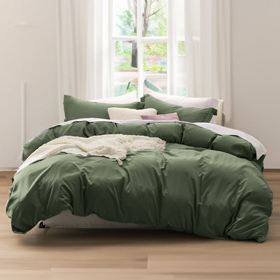 U by Bedsure Olive Green Duvet Cover Full Size - Soft Prewashed Full Duvet Cover Set, 3 Pieces, 1 Duvet Cover 80x90 Inches with Zipper Closure and 2 Pillow Shams