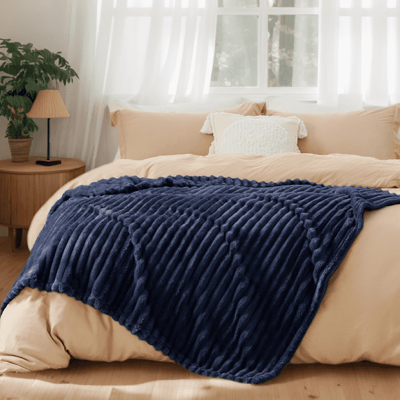 U by Bedsure Pageant Blue Fleece Twin Blanket for Couch - Super Soft Cozy Blankets for Women, Girls, 60x80 inches