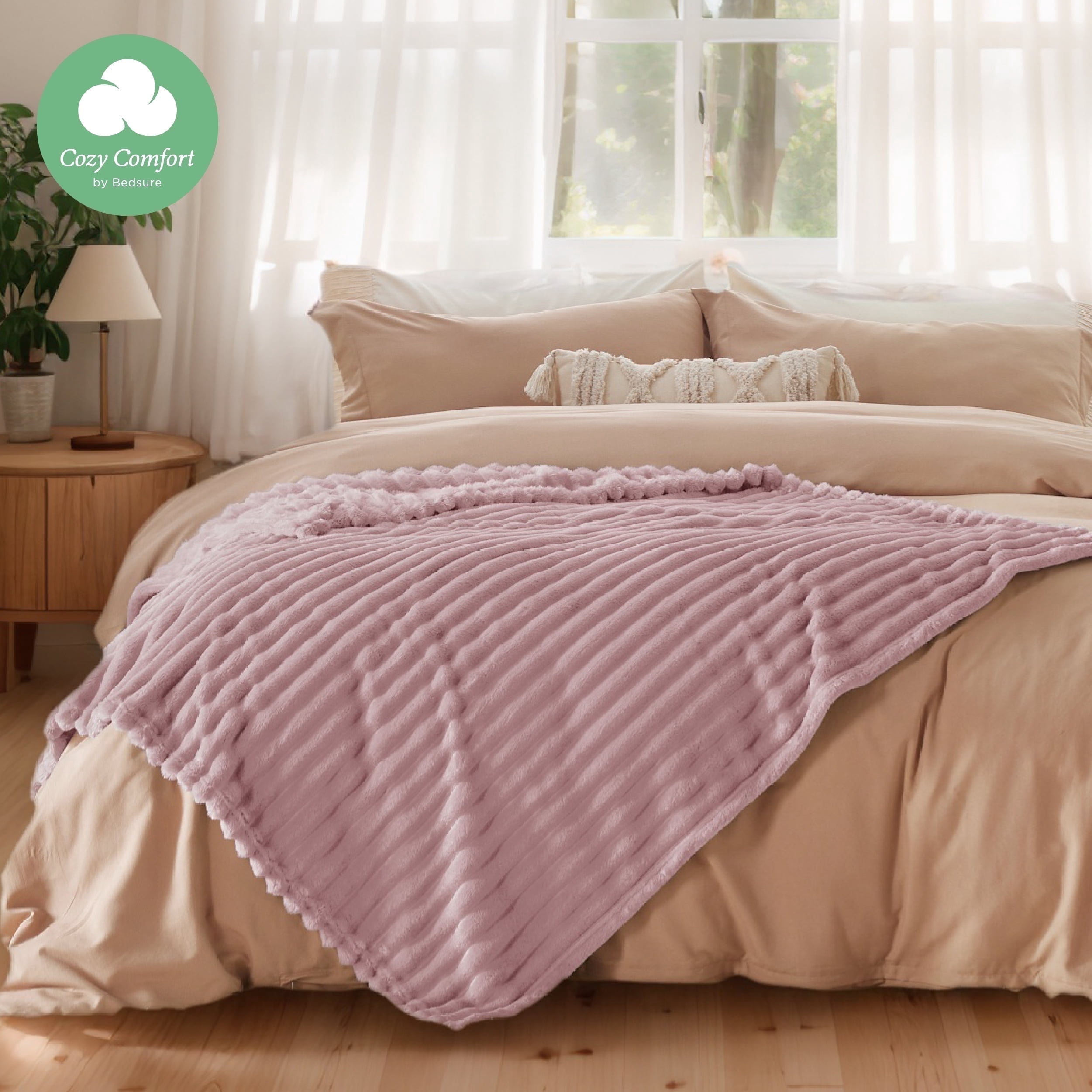 Cozy Comfort Pale Mauve Fleece Twin Blanket for Couch - Super Soft Cozy Blankets for Women, Girls, 60x80 inches