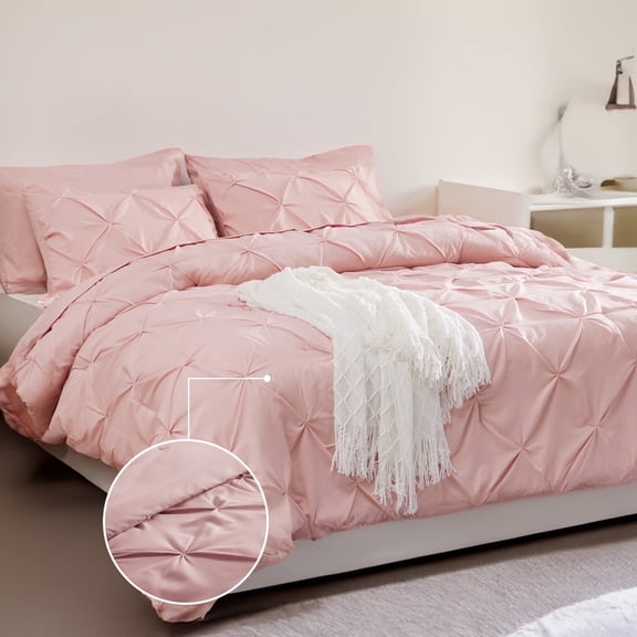 U by Bedsure Pink Twin Comforter Set - 5 Pieces Pintuck Bed in a bag with Comforters, Sheets, Pillowcases & Shams