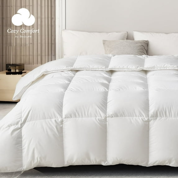 Cozy Comfort Premium Down Comforter King Size, Luxurious High-Loft White Down Duvet Insert for All Seasons, Storage Bag & 8 Corner Tabs, Machine Washable, 54 Oz Fluffy Medium Warmth (106x90 Inches)
