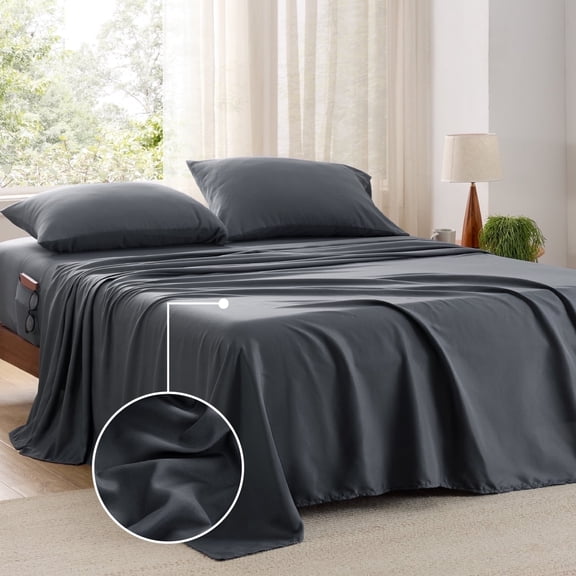 U by Bedsure Queen Bed Sheets with Side Pocket,4 Pieces Polyester Microfiber Bed Sheet Set,Dark Gray