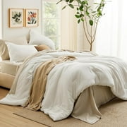 U by Bedsure Queen Comforter Set White, 7 Pieces Soft Comforter for Queen Size Bed with Sheets, Pillowcases & Shams, All Season Boho Bed in a Bag Queen Size, Contrasting Design
