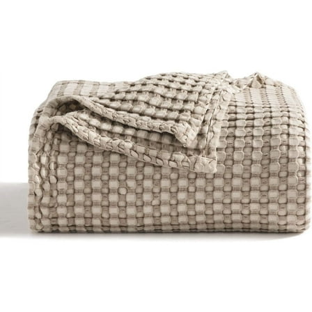 U by Bedsure Queen Cooling Cotton Waffle Blanket, Rayon Derived from Bamboo, Taupe,90x90 inches