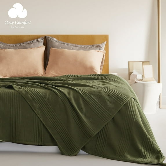 Cozy Comfort Quilted Cotton Modal Blanket King Size, Cozy Warm for all year round, Winter Moss, 90x108 inches
