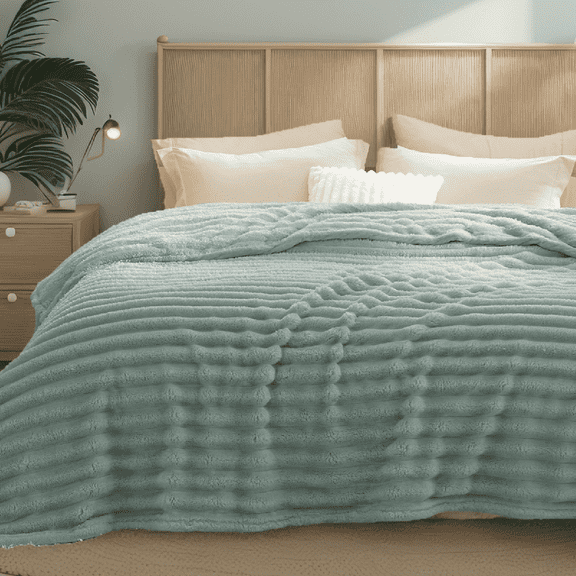 U by Bedsure Sage Green Throw Blanket for Couch, Super Soft Cute Small Fleece Throws for Girls,50x60 inches, Wider Striped Design