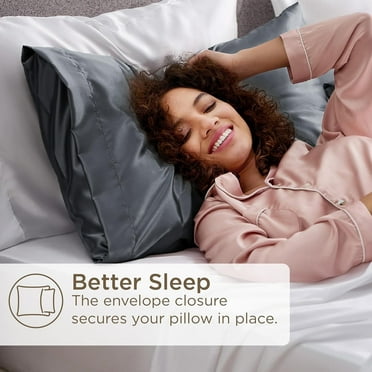 Cozy Comfort Satin Pillowcase 2 Pack Standard with Envelope Closure for Hair and Skin Space Grey