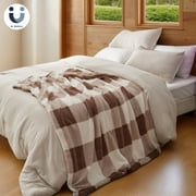 U by Bedsure Sherpa Fleece Plaid Throw Blanket Gifts for Women Men, Soft Cozy Thick Warm Blanket, 50"x60", Brown