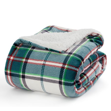 U by Bedsure Sherpa Fleece Plaid Throw Blanket Gifts for Women Men, Soft Cozy Thick Warm Checkered Blanket, 50"x60", Green