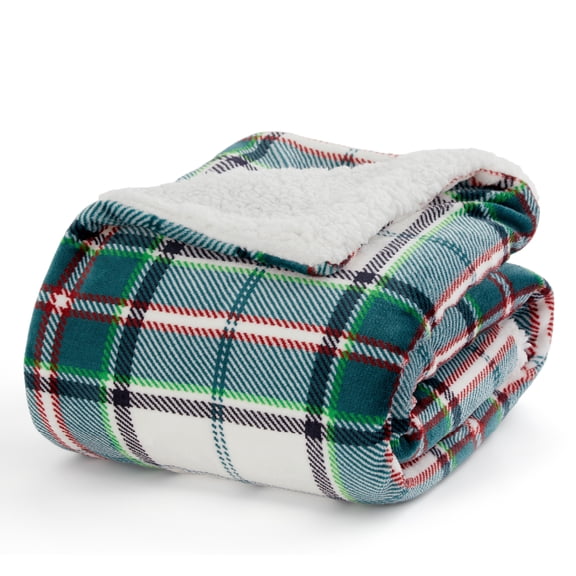 U by Bedsure Sherpa Fleece Plaid Throw Blanket Gifts for Women Men, Soft Cozy Thick Warm Checkered Blanket, 50"x60", Green