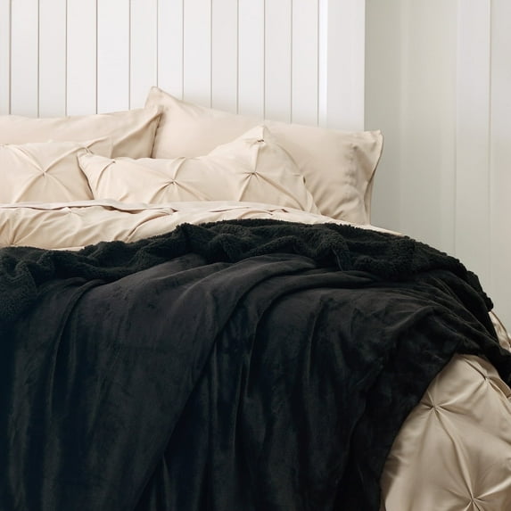 U by Bedsure Sherpa Fleece Queen Blankets Black - Thick Warm Blankets for Bed, Soft Blanket,90x90 inches