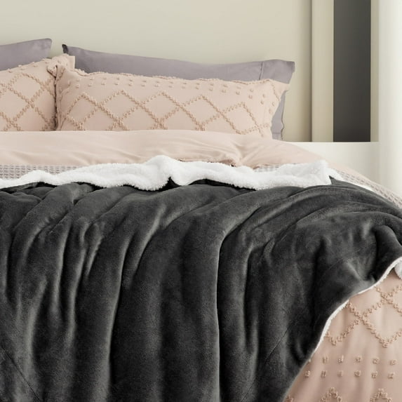 U by Bedsure Sherpa Fleece Queen Blankets Charcoal - Thick Warm Blanket,Soft Fuzzy Blanket,90x90 inches
