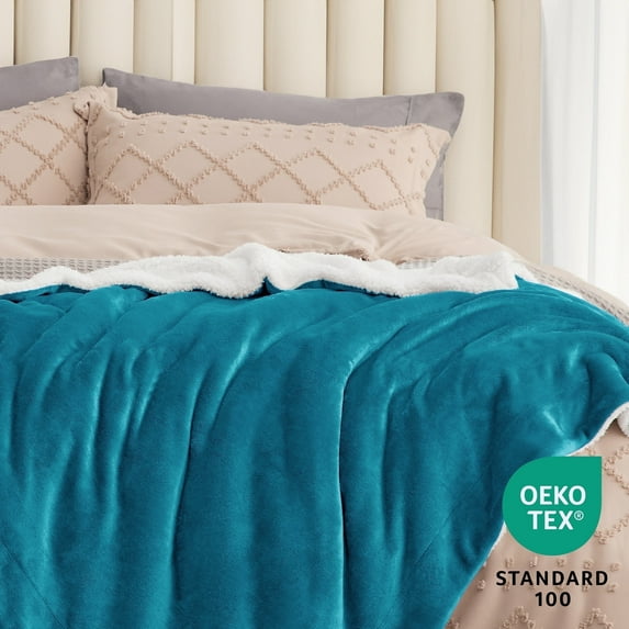 U by Bedsure Sherpa Fleece Queen Blankets Teal - Thick and Warm Blanket,Soft Fuzzy Blanket,90x90 inches