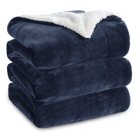 U by Bedsure Sherpa Fleece Queen Size Blankets Navy - Thick and Warm , Soft Fuzzy Blanket, 90x90 inches
