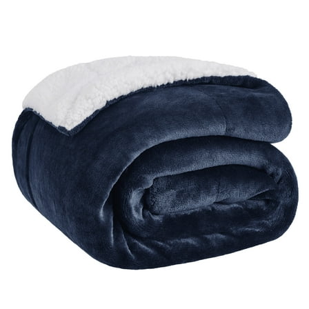 U by Bedsure Sherpa Fleece Throw Blanket Navy - Thick and Warm Blankets, Soft Fuzzy Throw, 50x60 inches