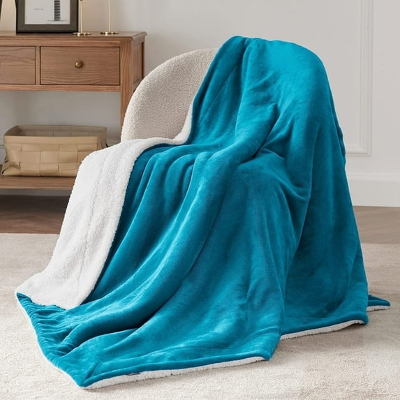 Cozy Comfort Sherpa Fleece Throw Blanket Teal - Thick and Warm Blankets, Soft Fuzzy Throw,50x60 inches