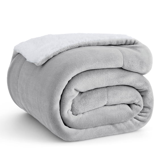 Sherpa Fleece Throw Blanket - Thick and Warm Blankets, Light Grey, 50x60 inches