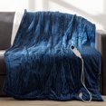 thumbnail image 1 of Cozy Comfort Soft Ribbed Flannel Electric Blanket - Fast Heating with 6 Heat Levels, 4 Time Settings, Auto-Off (50x60 inches, Navy), 1 of 7