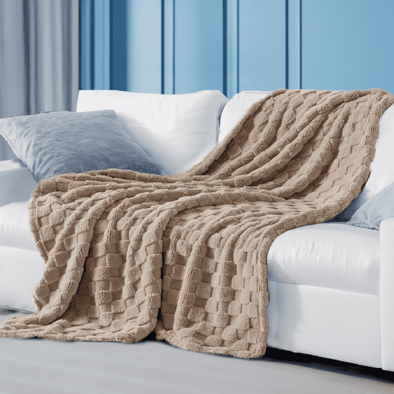 U by Bedsure Taupe Fleece Throw Blanket for Couch - Super Soft Cozy Blankets for Women, Girls, 50x60 inches