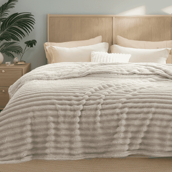 U by Bedsure Throw Blanket for Couch, Super Soft Cozy Cute Small Fleece Throws for Girls, Linen,50x60 inches, Wider Striped Design