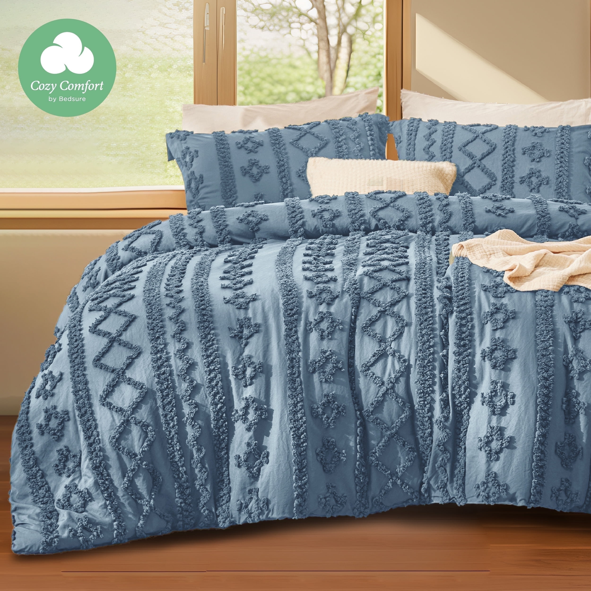 Cozy Comfort Tufted Boho Comforter Set, 3 Pieces Farmhouse Shabby Chic ...