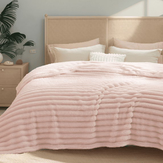 U by Bedsure Twin Blanket for Couch, Wider Striped Cute Small Fleece Throws for Girls, Pink,60x80 inches