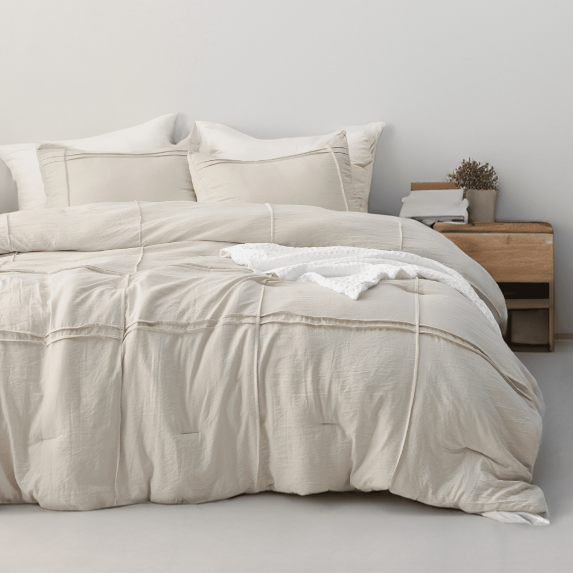 Cozy Comfort Twin Comforter Set with Sheet - 3 Pieces Soft Beige Bedding Sets, Grid Pinch Pleat, All Season Lightweight Fluffy Bed Set