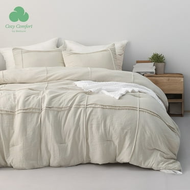 Cozy Comfort Twin Comforter Set with Sheet - 3 Pieces Soft Beige Bedding Sets, Grid Pinch Pleat, All Season Lightweight Fluffy Bed Set