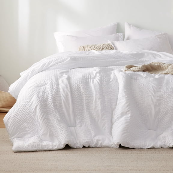 U by Bedsure Twin Comforter Set - Twin Bed in a Bag 5 Pieces Stripes Seersucker Bedding Set, Soft Lightweight Down Alternative Comforter, Twin Bed Set (White, Twin)
