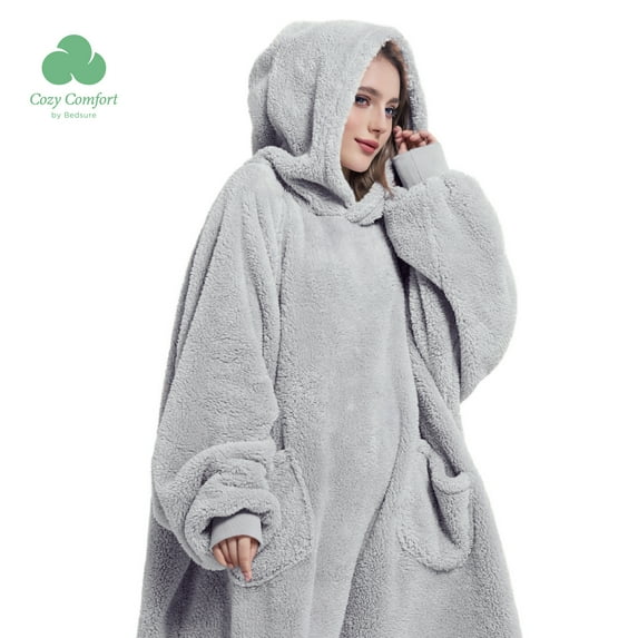 Cozy Comfort Wearable Blanket Hoodie Gifts for Women - Cozy Sherpa Hoodie Blanket Men, Warm Hooded Blanket Sweatshirt with Pockets for Adults, Grey