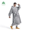 thumbnail image 1 of Cozy Comfort Wearable Blanket Hoodie, Long Sherpa Fleece Sweatshirt, Warm Big Hood, Side Split and Belt, Oversize, 1 of 6