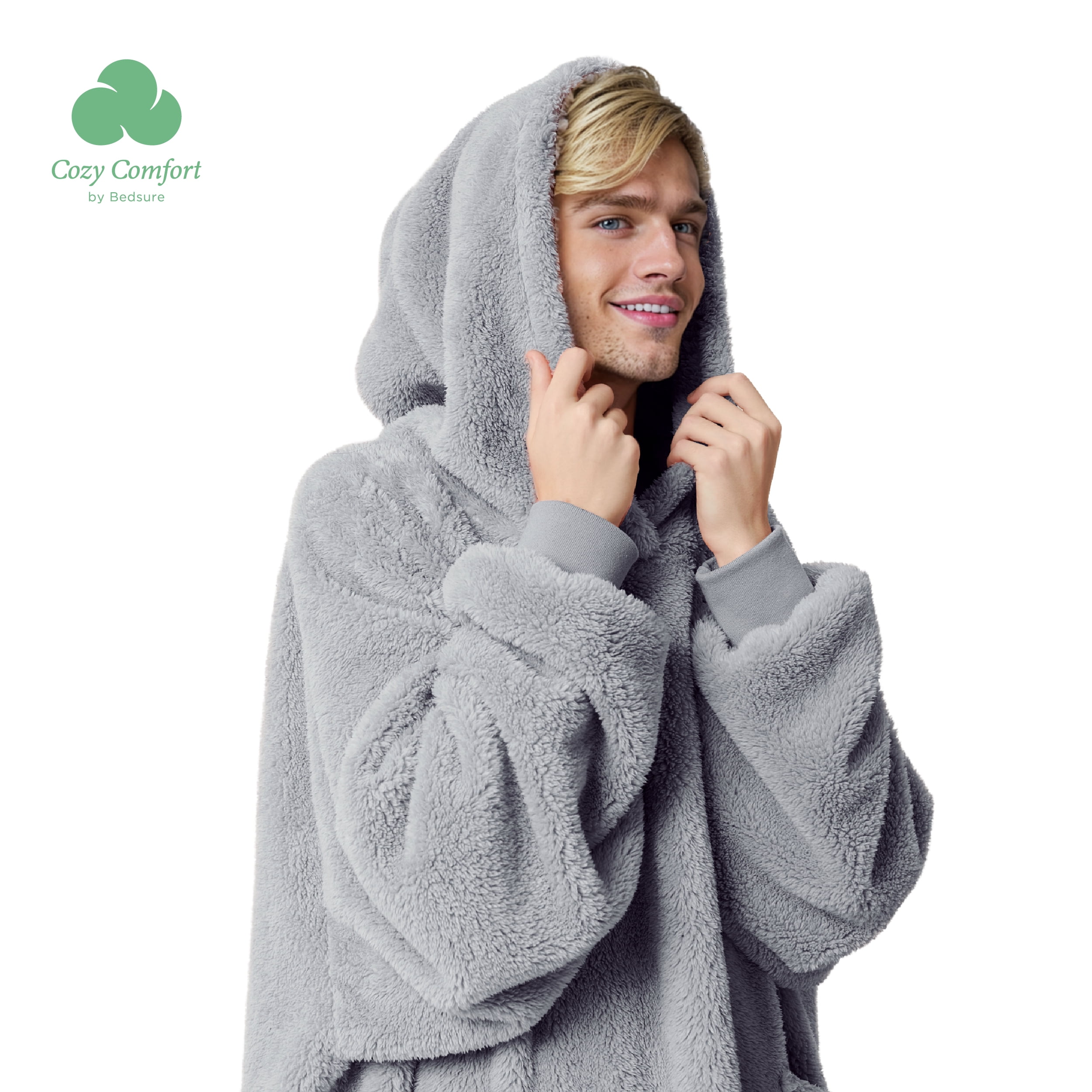 Flamingo Wearable Hooded Blanket For Adults – Super Soft Plush Sherpa Cloak With Gloves