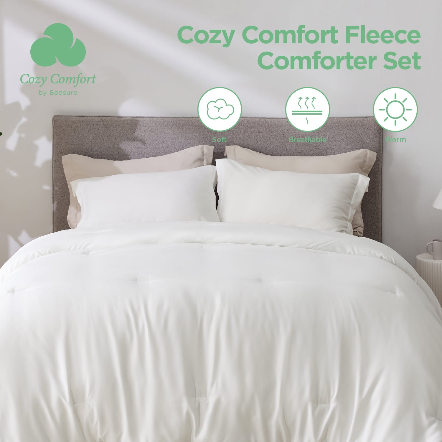 Cozy Comfort White Comforter Set Full, 3 Pieces Prewashed Bed Comforter ...