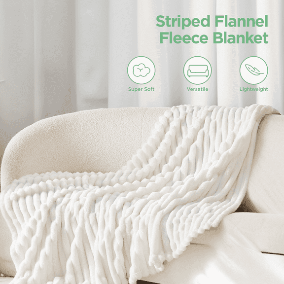 U by Bedsure White Fleece Throw Blanket for Couch 220GSM - Super Soft Cozy Blankets for Women, Girls, 50x60 inches
