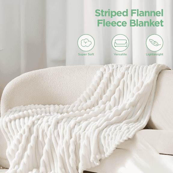 U by Bedsure White Fleece Throw Blanket for Couch 260GSM - Super Soft Cozy Blankets for Women, Girls, 50x60 inches