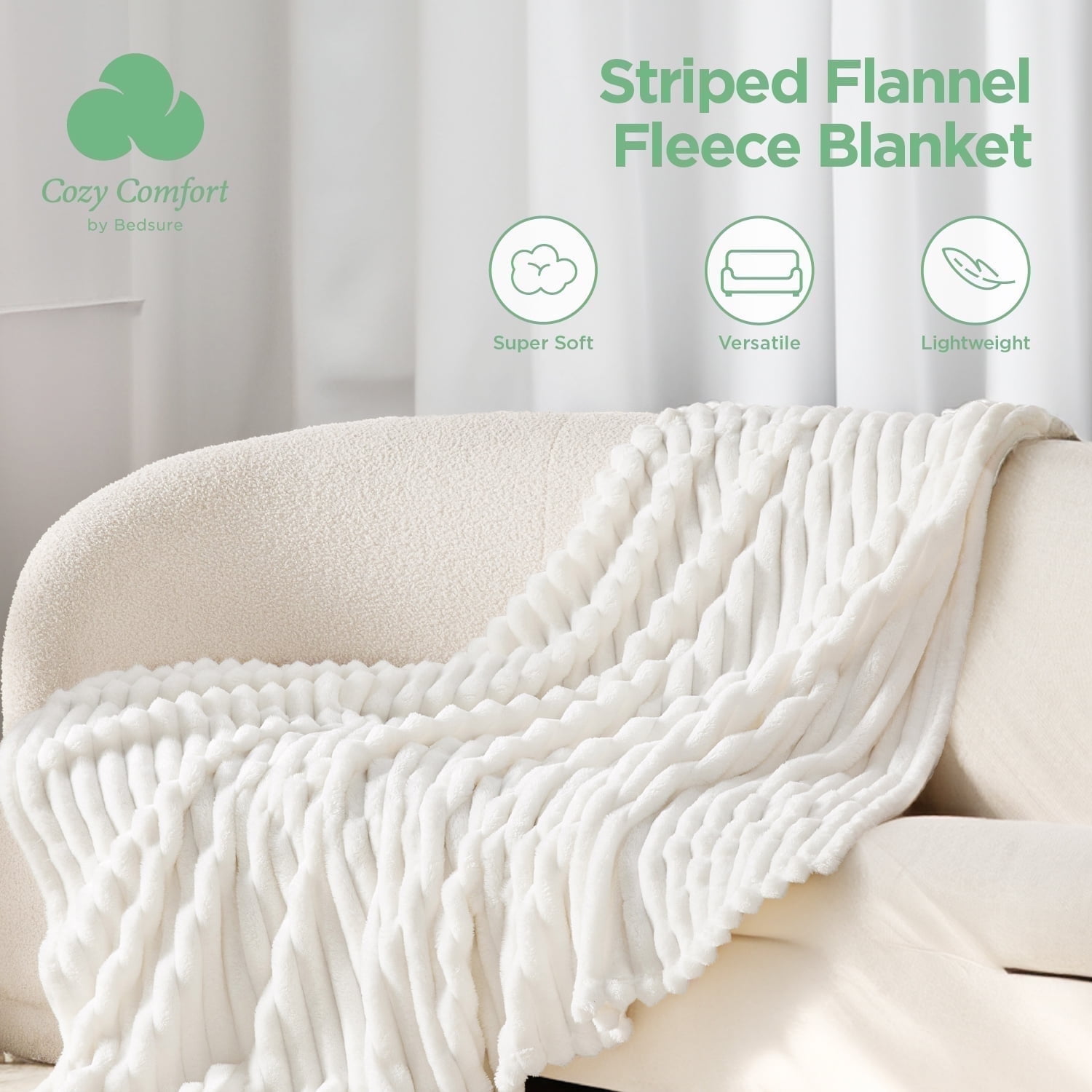 Cozy Comfort White Fleece Twin Blanket for Couch Super Soft Cozy