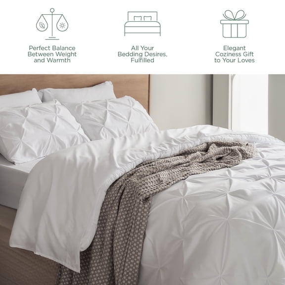 White Full Comforter Sets - 7 Pieces Pintuck Bed Set , Bed in A Bag with Comforters, Sheets, Pillowcases & Shams