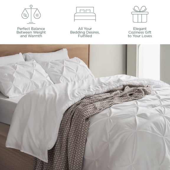 White Full Comforter Sets - 7 Pieces Pintuck Bed Set , Bed in A Bag with Comforters, Sheets, Pillowcases & Shams