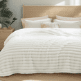 thumbnail image 1 of U by Bedsure White Throw Fleece Blanket for Couch, Super Soft Cute Small Throws for Girls, 50x60 inches, Wider Striped Design, 1 of 6