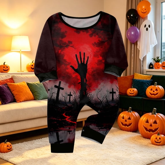 Cozy Comfy Matching Family Halloween Pajamas PJs Set, Cute Pumpkin Ghost Long Sleeve Loungewear Sleepwear Nightwear Gifts