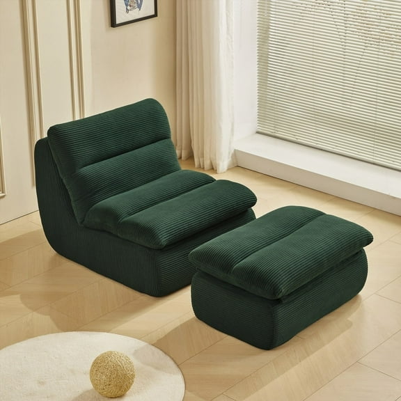 Cozy Corduroy Recliner with Ottoman for Small Spaces - Modern Compressed Lounge Chair, Soft & Durable Fabric