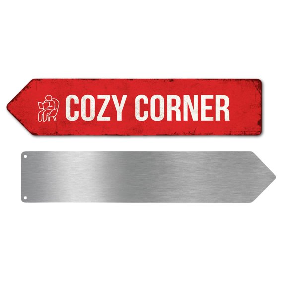 Cozy Corner Metal Sign by DC | Arrow Metal Directional Signage for Indoor & Outdoor | 3x12" Rust-Free Aluminum Sign | Home & Garden Signage UV Protected Road LEFT Arrow Sign | Made in USA